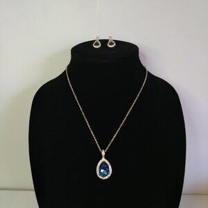Roman Company Blue White Teardrop Necklace Earring Set Wedding Party Glam